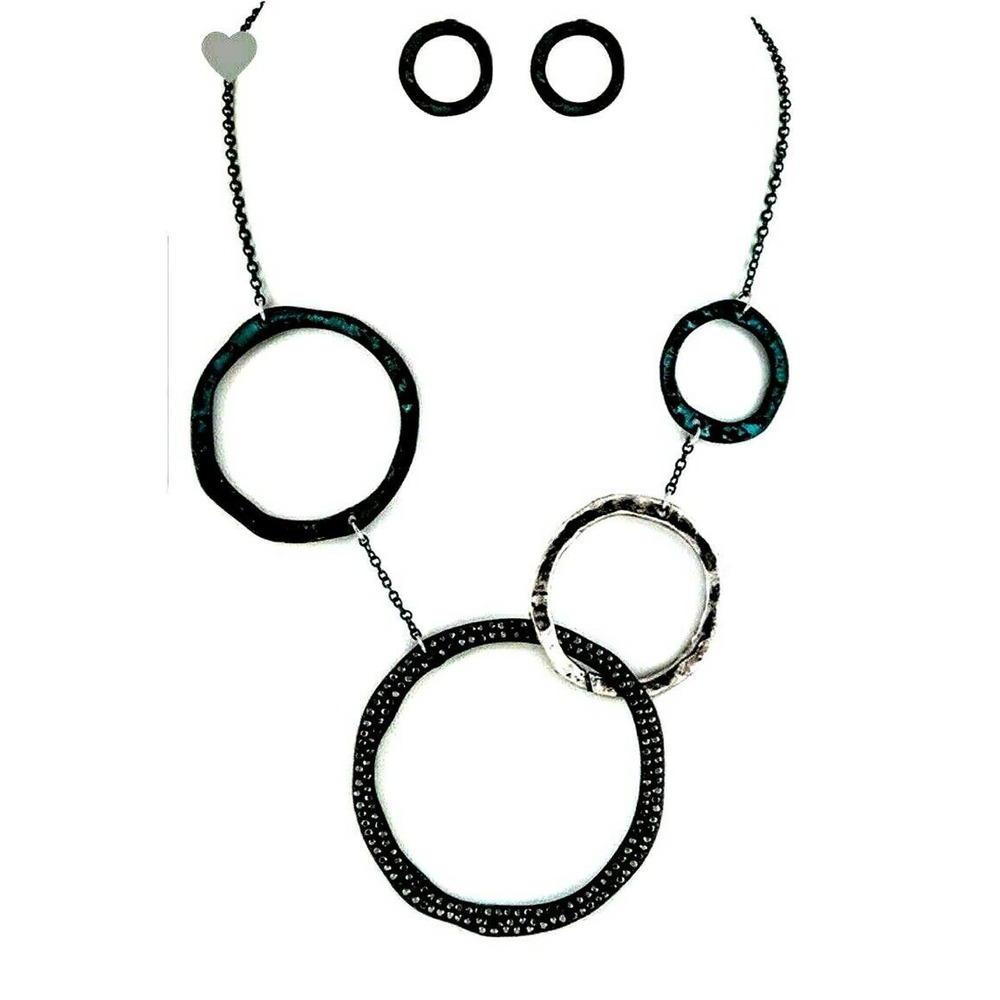 Necklace and Earring Set Oxidized Black Silver